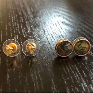 2 Pairs Earrings - Green, Blue, Purple Marble & Small White/Mint Faux Gold Studs